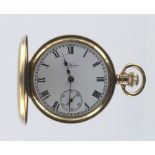 Gents 9ct gold full hunter pocket watch by Waltham, (hallmarked Birmingham 1934), the white enamel