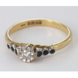 18ct Gold Diamond and Sapphire Ring size R weight 3.2g