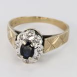 9ct Gold Sapphire and Diamonds Ring size J weight 3.3g