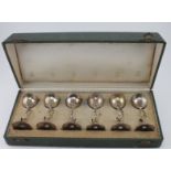 Boxed set of six, 800 silver German Arts & Crafts style goblets. They look early 20th century. Maker