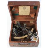 Lacquered brass Hezzanith sextant by Heath & Co., contained in original mahogany case, examination