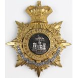 A fine Victorian, original rich gilt Essex Regt. Officer's Helmet plate with silver Scrolls and