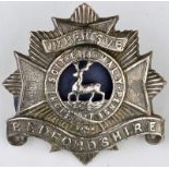 Bedfordshire 1st Herts V.B. silver plated original hat badge. With 2 lugs to reverse.