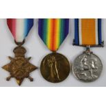 1915 Star (privately impressed J W Wilkinson), BWM & Victory Medal correctly named (Lieut J W