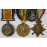 1915 Star Trio to 12386 Pte W J Dunn ASC (SS-12386 on pair), with Silver War Badge No 259189. VF (