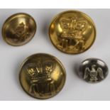 44th Foot (East Essex) Regt. brass buttons (3). Victorian crowns plus 1 small Officer's silver &