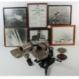 Aviation WW2 framed photos aircraft parts including two engine manifolds from a griffin two fuel