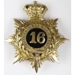 16th Foot (Bedfordshire) Regt. gilt Officer's Helmet plate. 3 lugs to reverse.