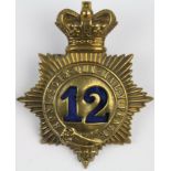 12th Foot (East Suffolk Regt) original brass Shako badge, 2 lugs to reverse.