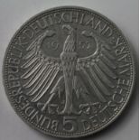 Germany - Federal Republic 5 Mark 1957J Von Eichendorf KM#117 GEF/ one tiny edge nick
