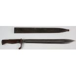 German WW1 Butcher Bayonet with metal scabbard, no makers mark to blade, tiny Imperial stamps to