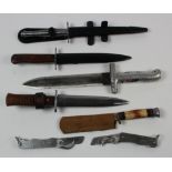 Collection of various trench knives, hunting knives etc.