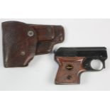 German WW2, 5 mm Platzpatrone starting pistol in its leather case with eagle embossed on the flap.