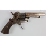 19th century Belgium 7mm pin fire revolver c1870 with traces of original nickel plating.
