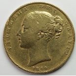 Sovereign 1846 bright Fine with two edge nicks obverse