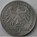 Germany - Federal Republic 5 Marks Commemorative Coinage 1955 F Schiller prooflike but once