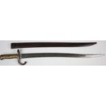 Bayonet: A model 1866 Chassepot Sabre bayonet. In its steel scabbard. Blade 22.5. Made at St.