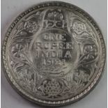 India One Rupee 1921 KM#524 Lustrous , the obverse with some contact marks, scarce