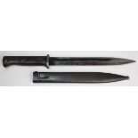 German Bayonet with metal scabbard, handle numbered '7219 n'. Scabbard marked 'Clemen u Jung 1938'