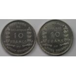 Belgium 10 Francs 1930 (2) BELGIQUE legend KM99 and BELGIE legend KM#100 both EF or near so