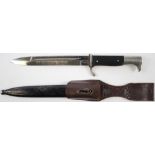 German Nazi K98 Parade Bayonet with metal scabbard and Luftwaffe wool backed brown frog. Blade maker