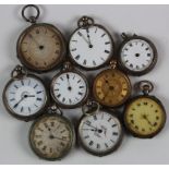 Ladies 9ct gold cased fob watch along with eight silver fob/pocket watches, all seem to have parts