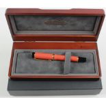 Parker Duofold Centennial orange fountain pen, 1996, with original M nib, booklet present, contained