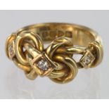 18ct Gold Diamond set Knot Ring size M weight 9.7g