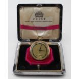 Gents gold plated pocket watch by "Crest" in its original box, watch working when catalogued