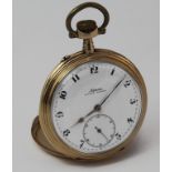Alipina 14ct cased open face pocket watch, circa 1883. In VGC and working when catalogued