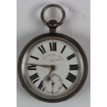 Victorian silver open faced pocket watch "Coastguard Watch J. N. Masters Rye", the white 46mm dial