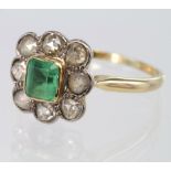 18ct Gold Emerald and Diamond Ring size O weight 3.2g