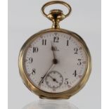 Gents Omega Yellow metal (test as 18ct gold) cased pocket watch, circa 1918 (inscribed on inside),