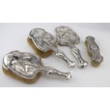 Four piece Art Nouveau silver Dressing table set by William Neale, Chester, 1906 (1 item), 1907 (