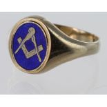 9ct Gold enamelled Masonic swivel Ring size V weight 7.0g