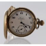 Gents gold plated Record Dreadnought full hunter pocket watch, case stamped "Illinois Watch Case