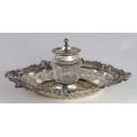 Attractive silver & glass Inkwell. The silver is hallmarked for William Comyms & Sons Ltd, London,