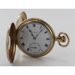 Gents 9ct half hunter pocket watch by Helvetia, hallmarked Birmingham 1948. Personally inscribed