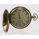 Gold plated gents full hunter pocket watch with an engine turned case