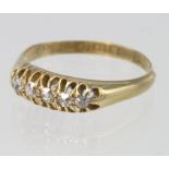 18ct Gold five stone Diamond Ring size J weight 2.3g