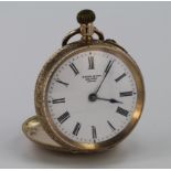 Ladies 14kt cased fob watch by Payne & Son Oxford, total diameter approx 30mm