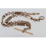 9ct gold hallmarked "T" bar pocket watch chain. Approx length 35.5cm, weight 28.9g