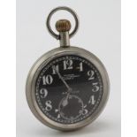 Military pocket watch, the circular black non-luminous dial with white Arabic numerals and