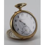 Alipina 14kt cased open face pocket watch, circa 1900. In VGC and working when catalogued