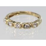 14ct Gold 5 stone CZ Ring size M weight 3.0g