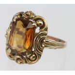 Yellow Metal (tests 9ct) Citrine Ring size O weight 3.5g