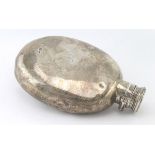 Silver Spirit Flask hallmarked for ECB, London, 1873. It is a little bashed. Weight 4 oz approx.