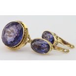 14ct Gold Amethyst Ring (size N) with matching clip earrings weight 19.5g