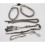 Mixed lot of silver chains, bracelets, Albertina’s etc. Weight of silver is 5oz. approx.