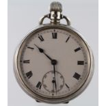 Gents silver open face pocket watch, hallmarked Birmingham 1935, approx 48mm diameter